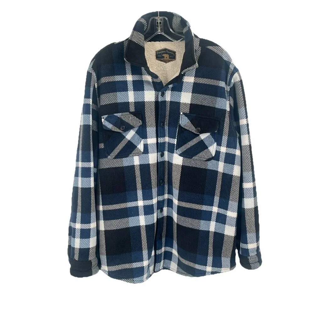 Freedom Foundry Blue Plaid Sherpa Lined Button Shirt Jacket Shacket Sz Large